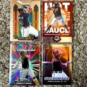 4 Ronald Acuna Jr Fearless, Hot Sauce, Overdrive and stain glass baseball cards